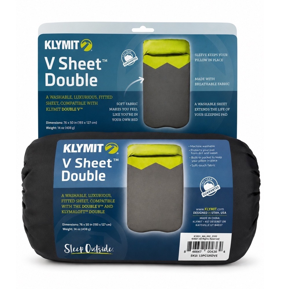 Klymit V Sheet Double Fitted Sleeping Pad Cover Grey Green 76x50 Camping Gear
